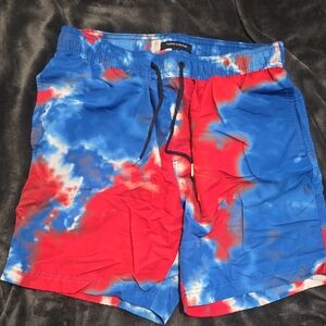 Tommy Hilfiger Men's Tie-Dye Red and Blue Swim Trunks